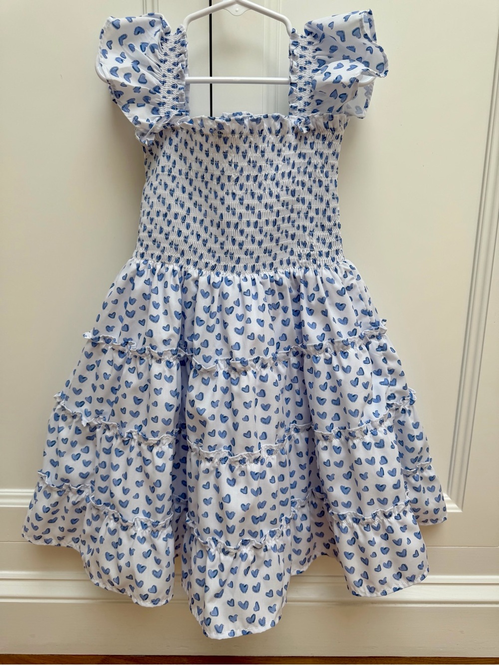 Cecil & Lou Blue Heart Print Smocked Tiered Dress Size 6 NWOT